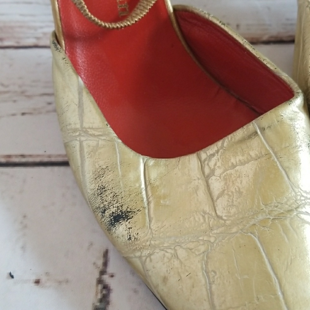Stephane Kelian Paris point toe sling back gold heels sz 6.5 - Picture 5 of 8